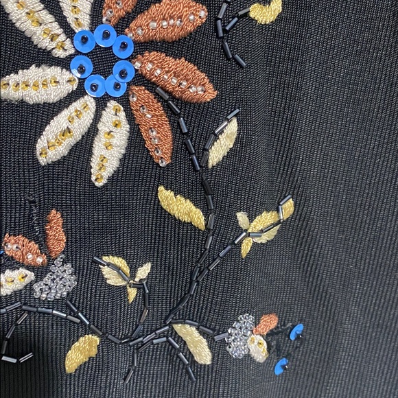 Lucia Burns black foral Embroidered & beaded sequin Top shirt blouse size LARGE - Picture 5 of 10